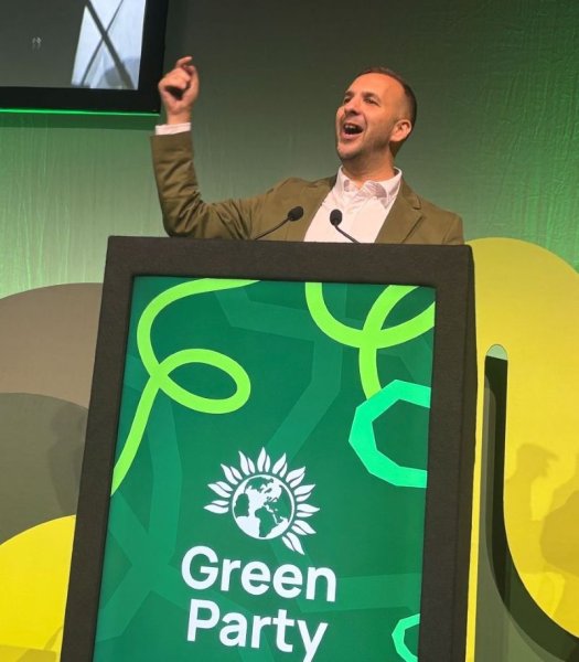 Green party leader Zack Polanski speaking at the conference in Brighton.